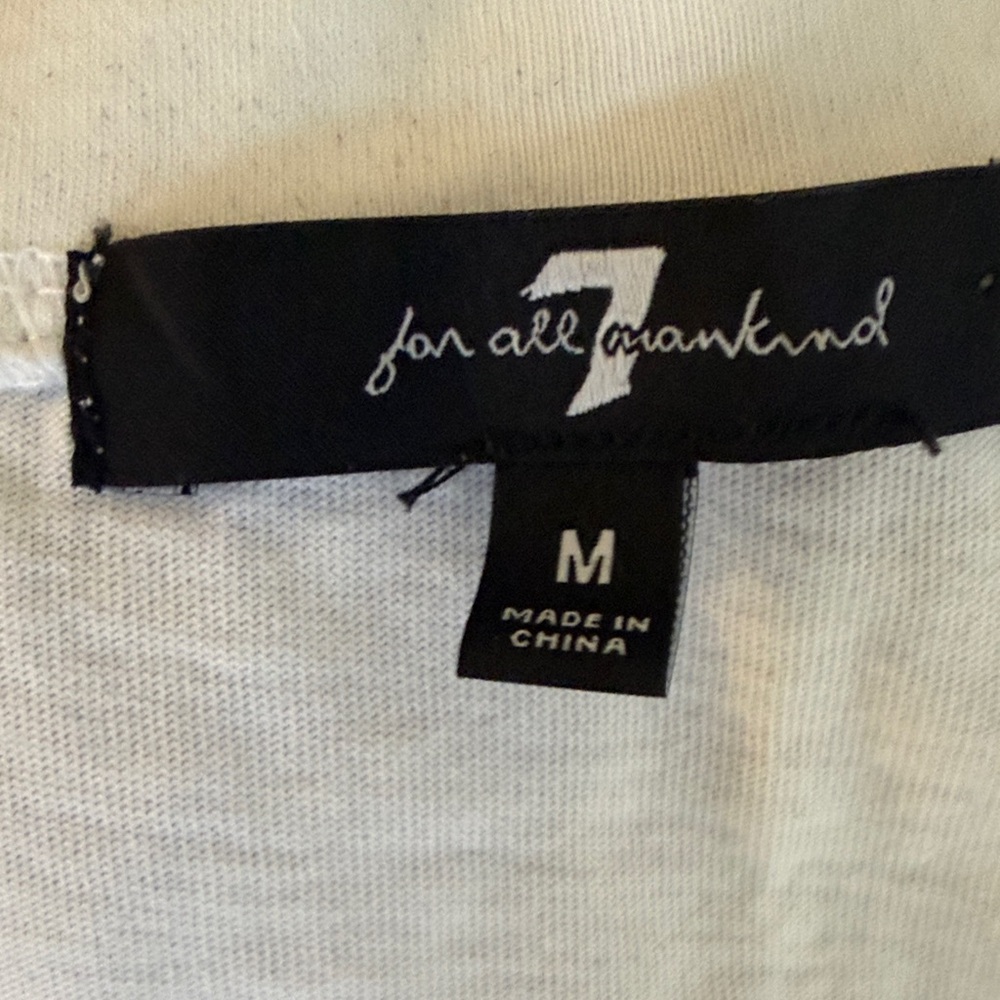 7 For All Mankind White V-Neck Puff Sleeve Tee - Picture 2 of 4